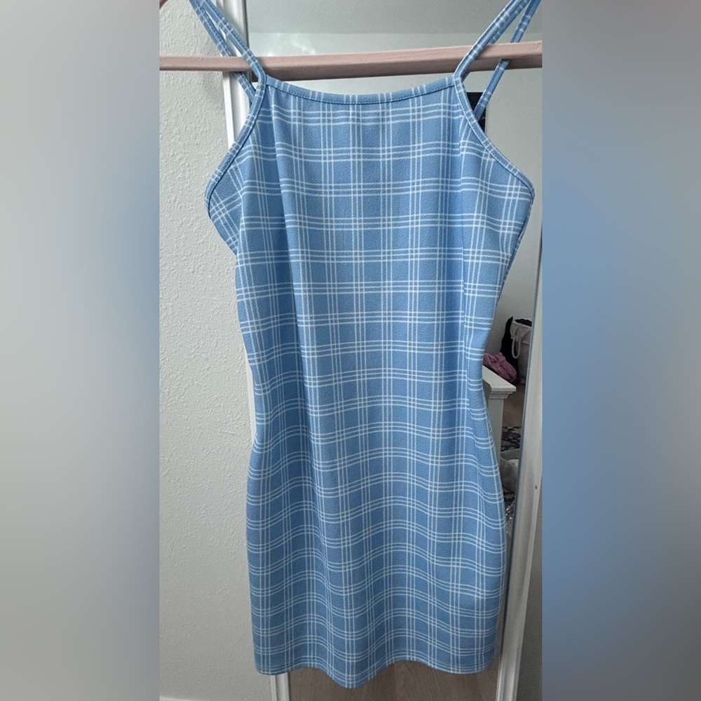 Blue Plaid Spaghetti Strap Dress